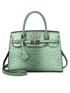 brand new SAGE GREEN Mellow World VIRGINIA Faux Croc/Ostrich HandBag Satchel
